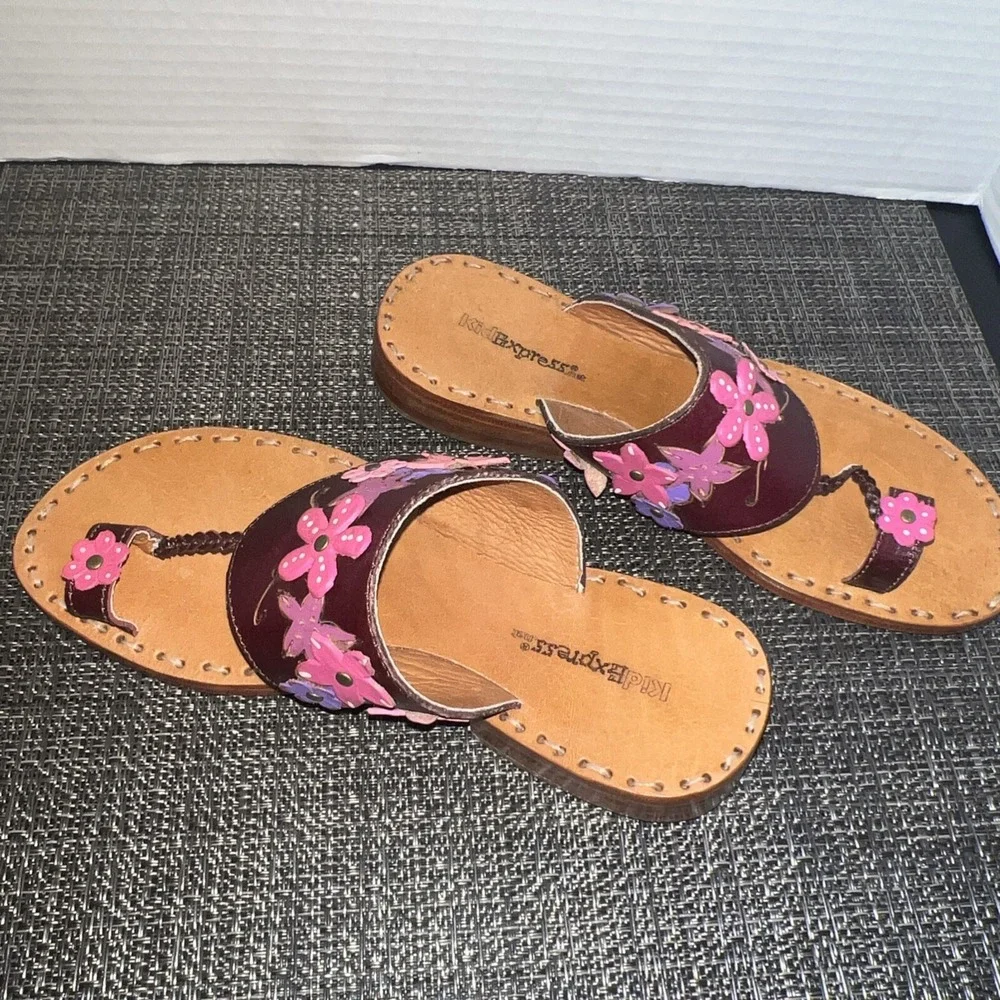 Kid Express Girls Purple Leather Floral Strappy Sandals 1281 Size 1/33